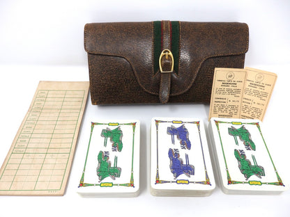 OLD GUCCI Sherry Line Vintage Leather Case 3 Decks Playing Cards & Score Rare