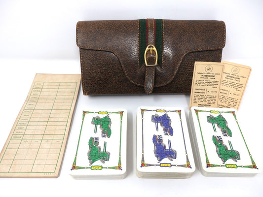 OLD GUCCI Sherry Line Vintage Leather Case 3 Decks Playing Cards & Score Rare