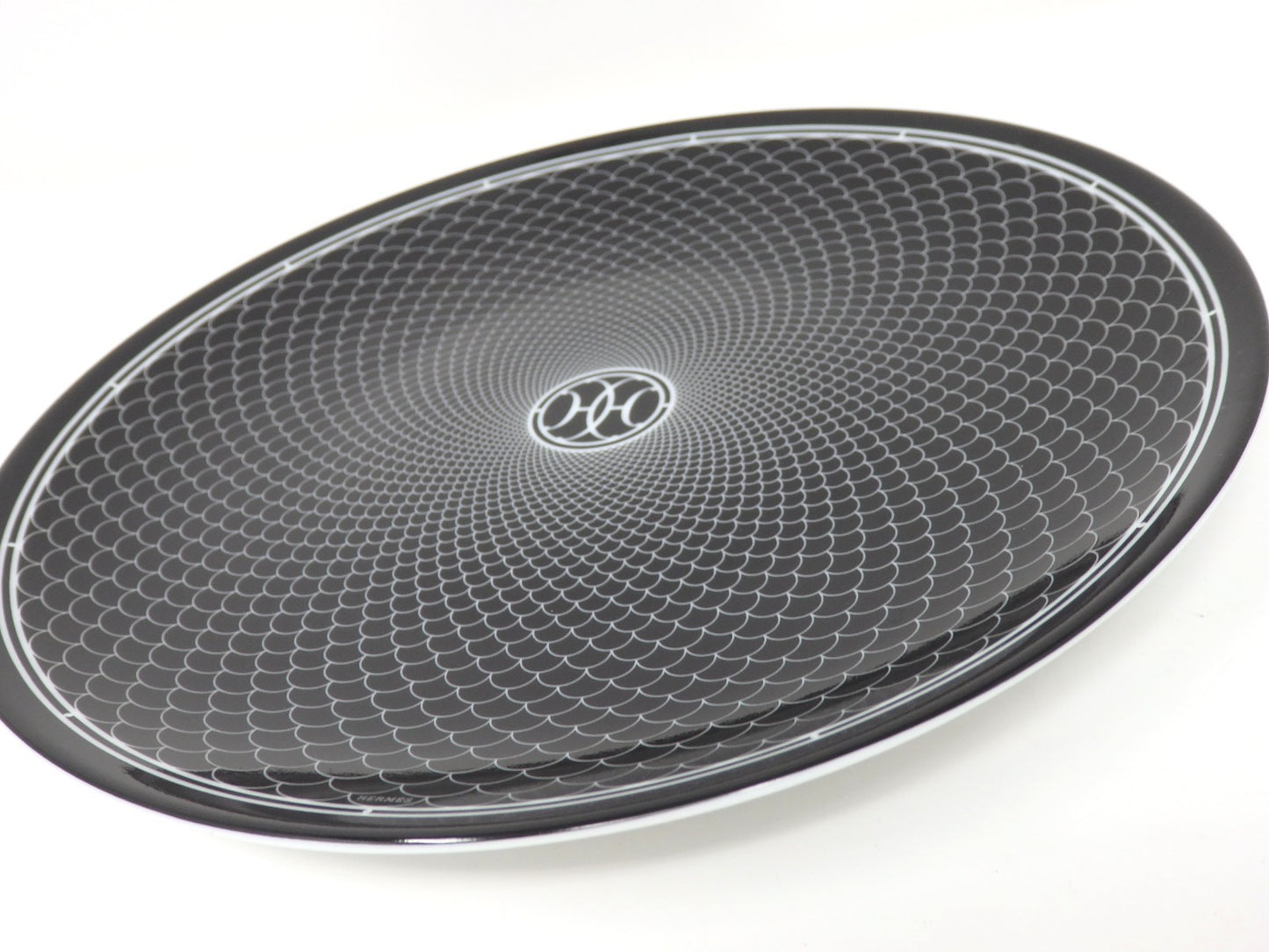 HERMES H Deco Porcelain Plate Black 21.5cm Tableware Dish w/ Box Made in France