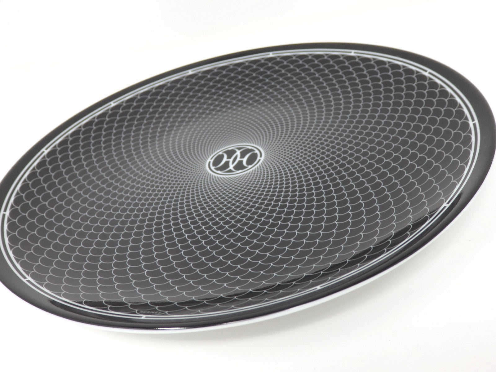 HERMES H Deco Porcelain Plate Black 21.5cm Tableware Dish w/ Box Made in France