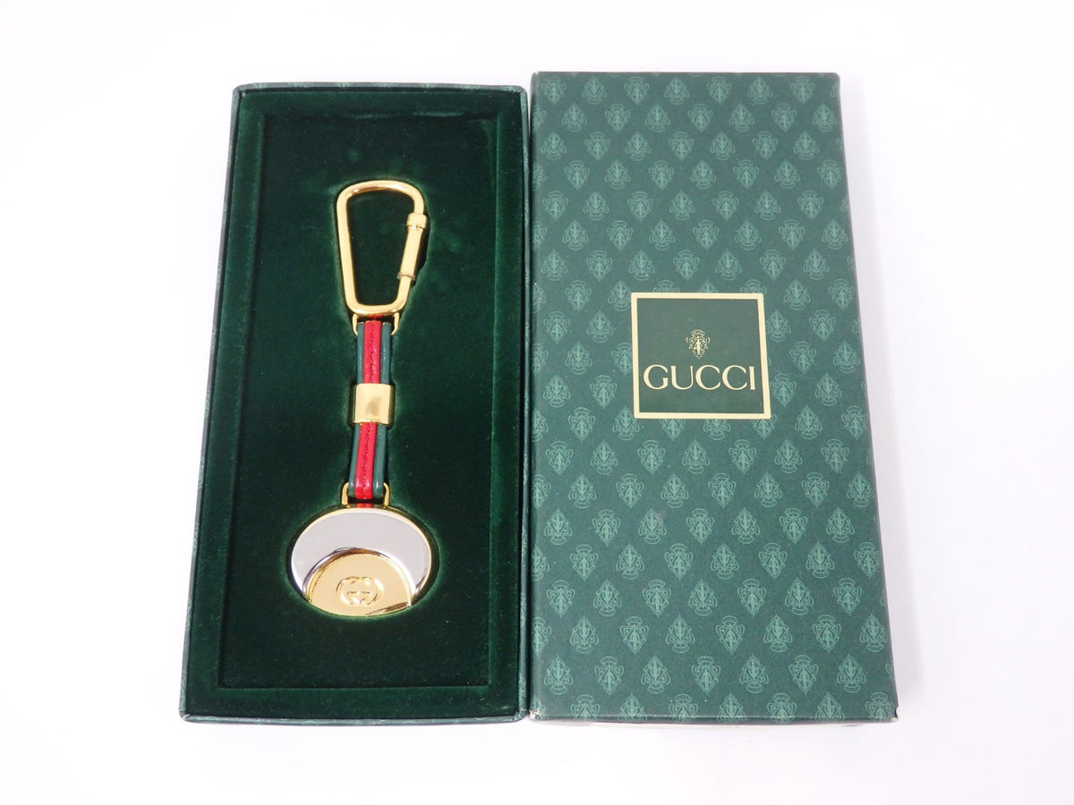 GUCCI Vintage Sherry Line Interlocking G Logo Keychain Holder Ring Charm Boxed