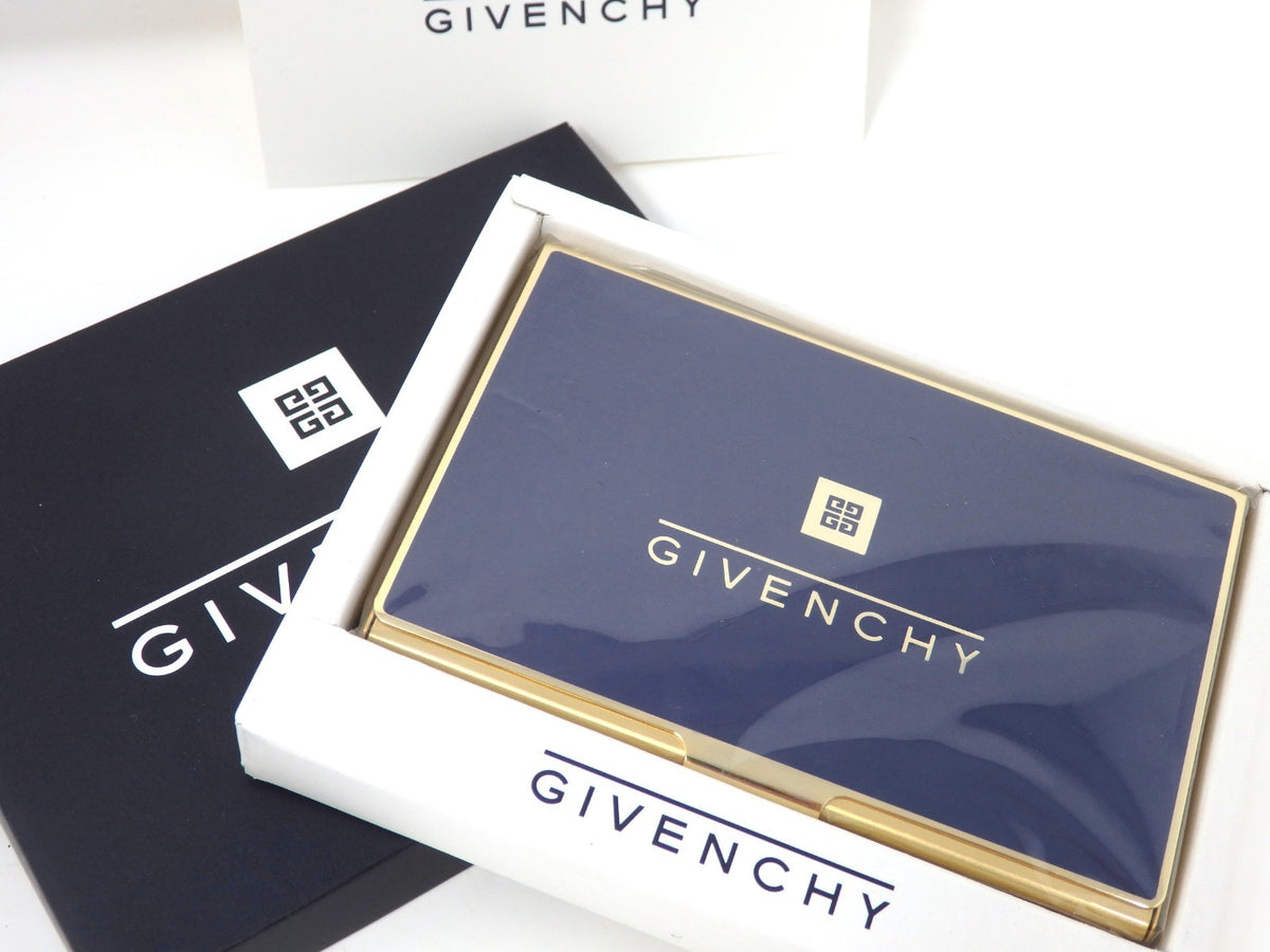 GIVENCHY Logo Card Case Holder Metal Navy × Gold with Box Unused Mint Classic