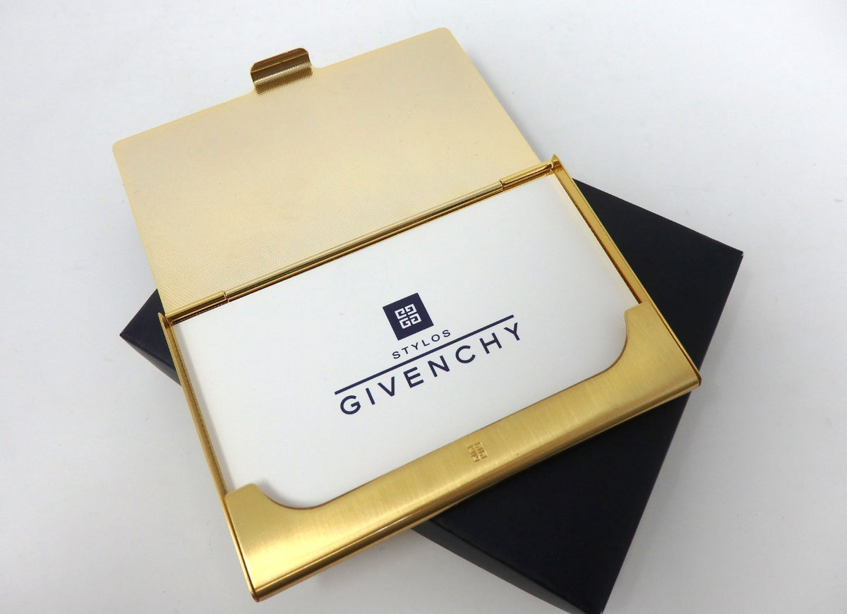 GIVENCHY Logo Card Case Holder Metal Navy × Gold with Box Unused Mint Classic