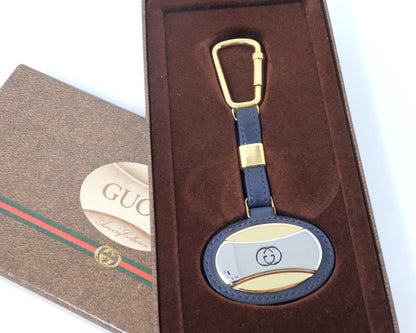 GUCCI Vintage G Logo Interlocking Silver Gold Key Chain Holder Ring Charm Box BK