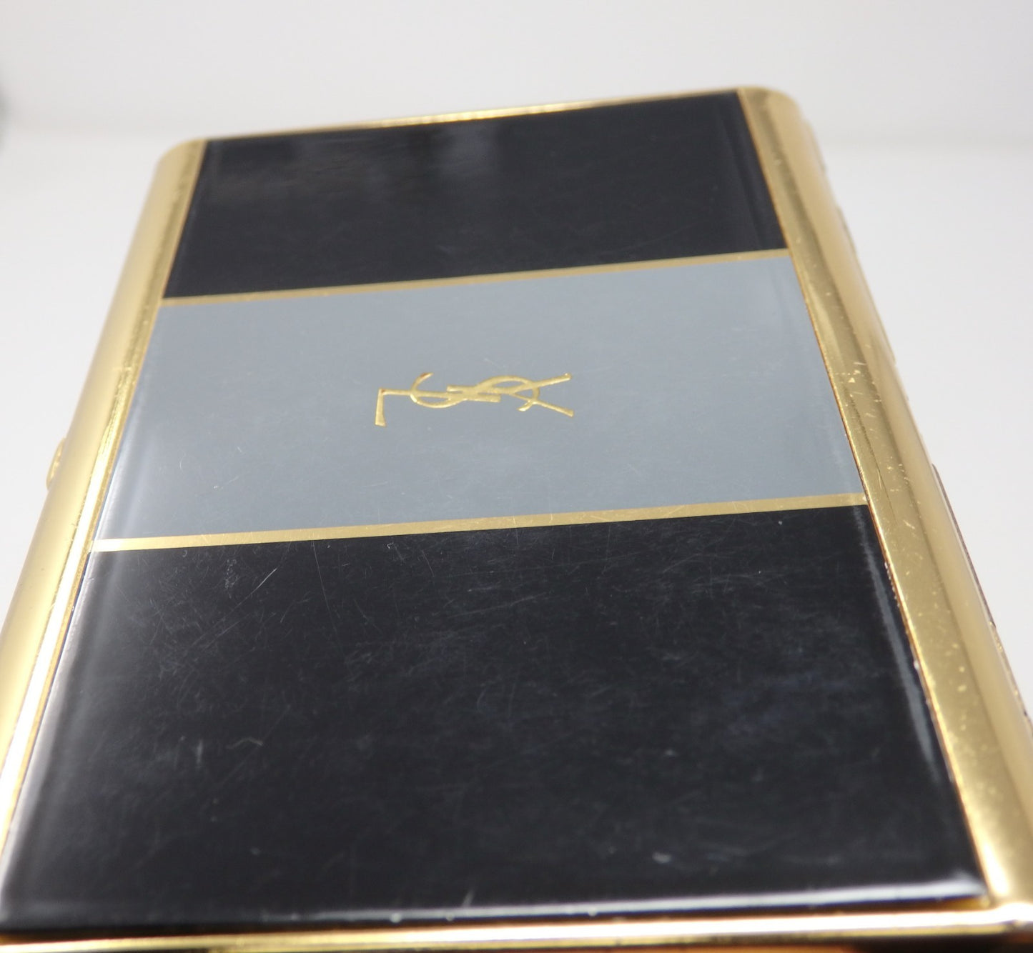 YVES SAINT LAURENT YSL Logo Vintage Cigarette Holder Card Case Gold Black Gray