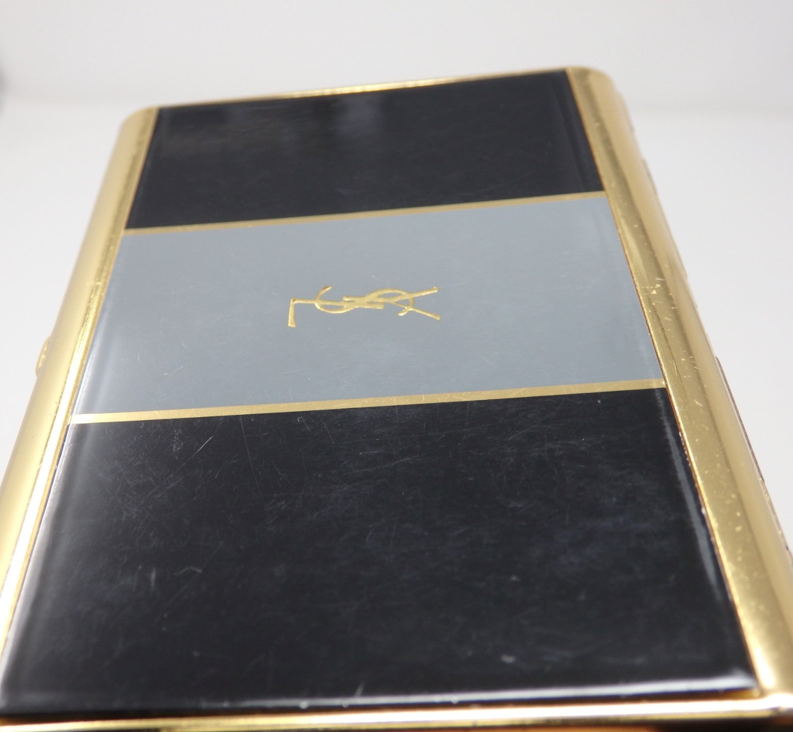 YVES SAINT LAURENT YSL Logo Vintage Cigarette Holder Card Case Gold Black Gray