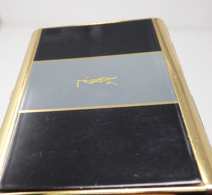 YVES SAINT LAURENT YSL Logo Vintage Cigarette Holder Card Case Gold Black Gray