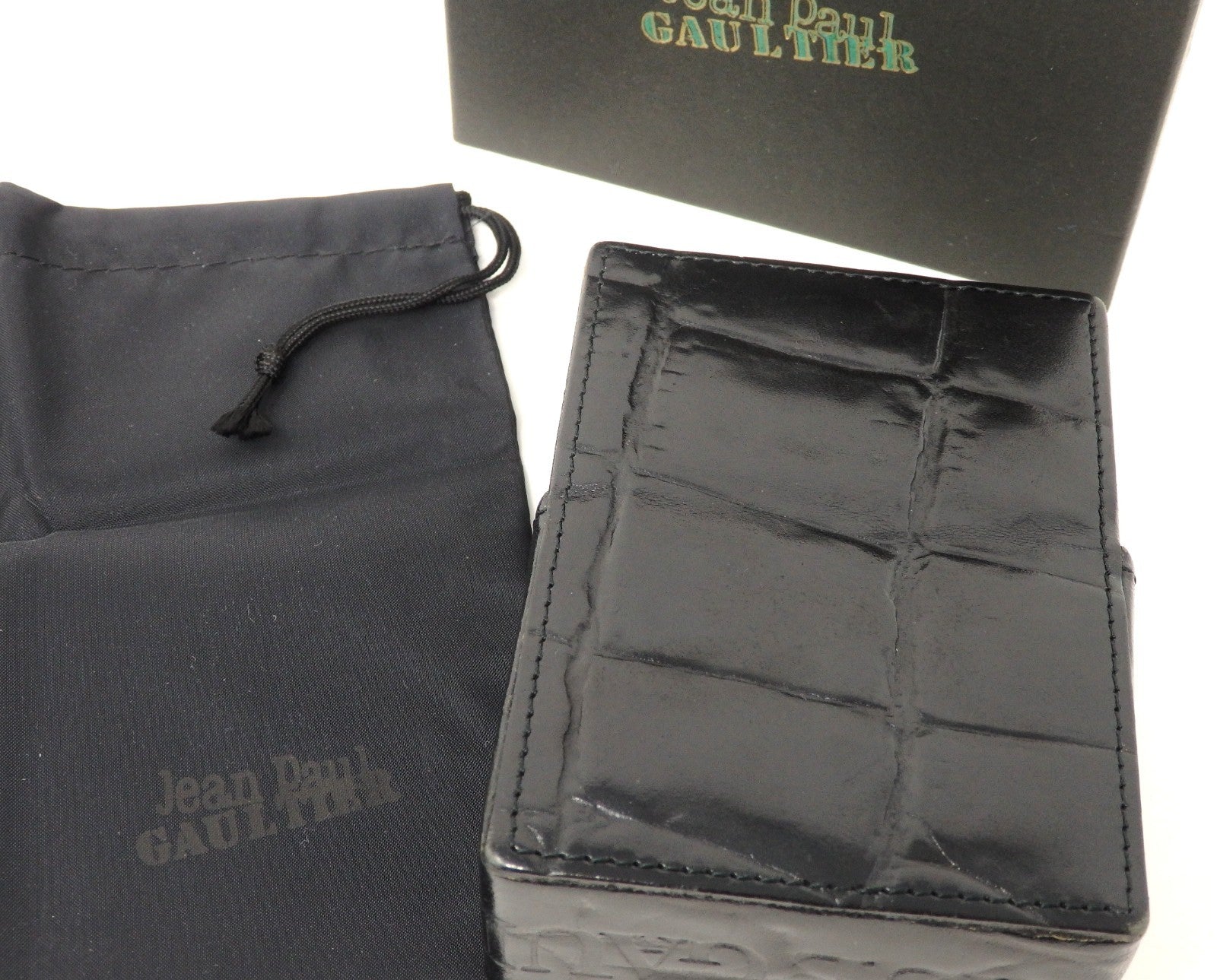 Jean Paul Gaultier Cigarette Case Black Croc Embossed Leather w/ Box Pouch RARE!