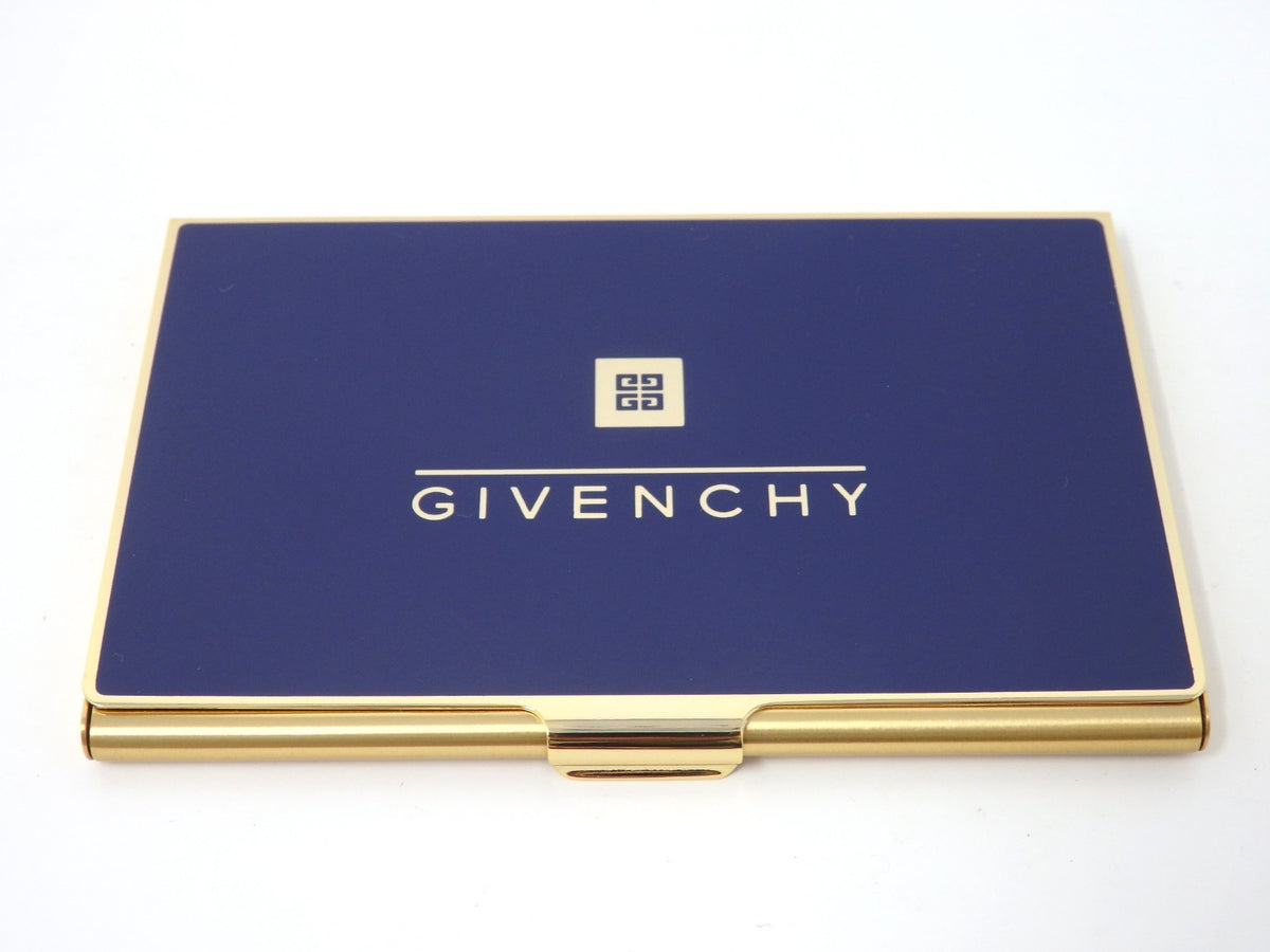 GIVENCHY Logo Card Case Holder Metal Navy × Gold with Box Unused Mint Classic