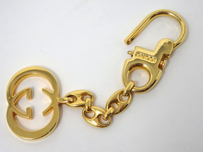 GUCCI Vintage Interlocking GG Logo Gold Keychain Key Holder Ring Charm Box Italy