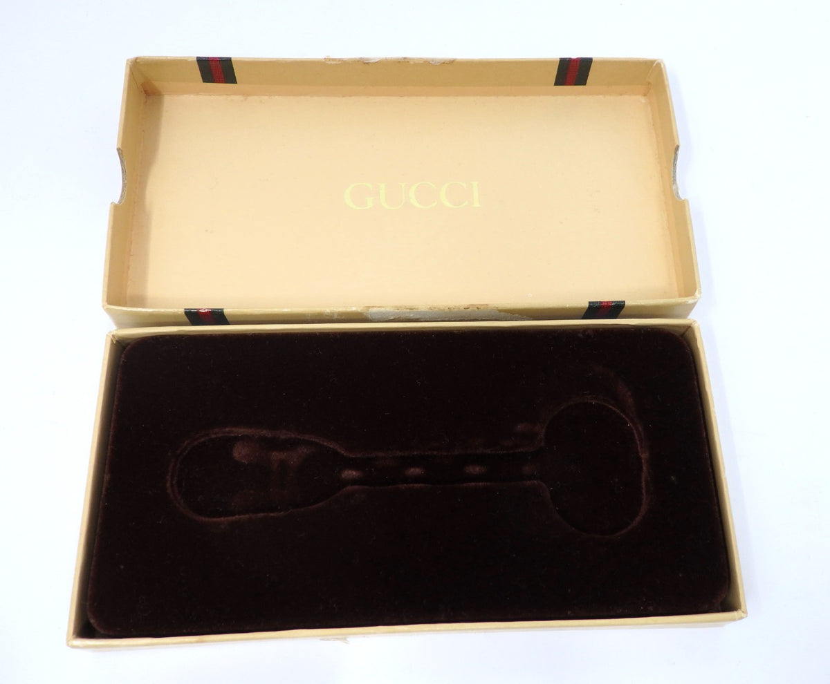 GUCCI Vintage Interlocking GG Logo Gold Keychain Key Holder Ring Charm Box Italy