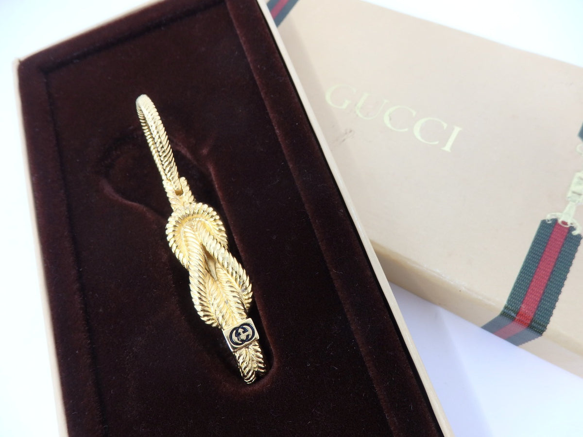 GUCCI Vintage GG Interlocking Gold Twist Motif Key Chain Holder Ring Charm Boxed