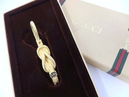 GUCCI Vintage GG Interlocking Gold Twist Motif Key Chain Holder Ring Charm Boxed