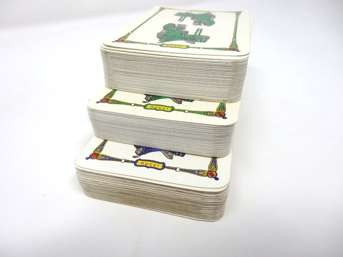 OLD GUCCI Sherry Line Vintage Leather Case 3 Decks Playing Cards & Score Rare