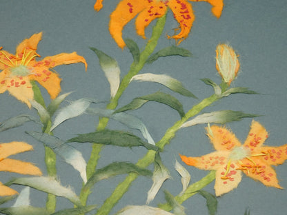 Japanese Paper Washi Chigiri-e Hari-e Handmade Shikishi Art "Golden‐rayed Lily”