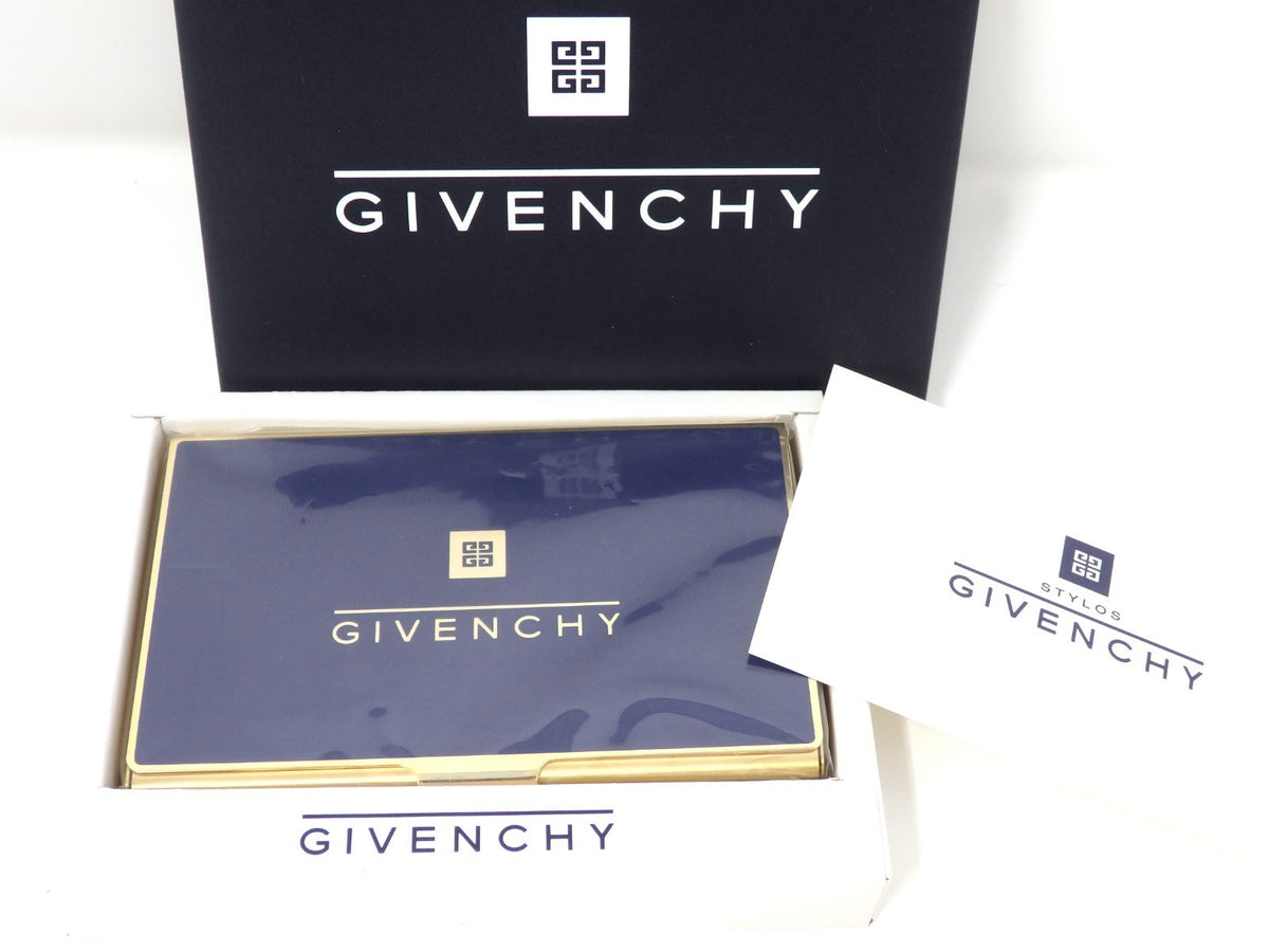 GIVENCHY Logo Card Case Holder Metal Navy × Gold with Box Unused Mint Classic
