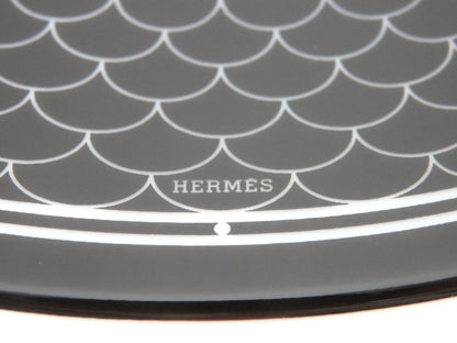 HERMES H Deco Porcelain Plate Black 21.5cm Tableware Dish w/ Box Made in France