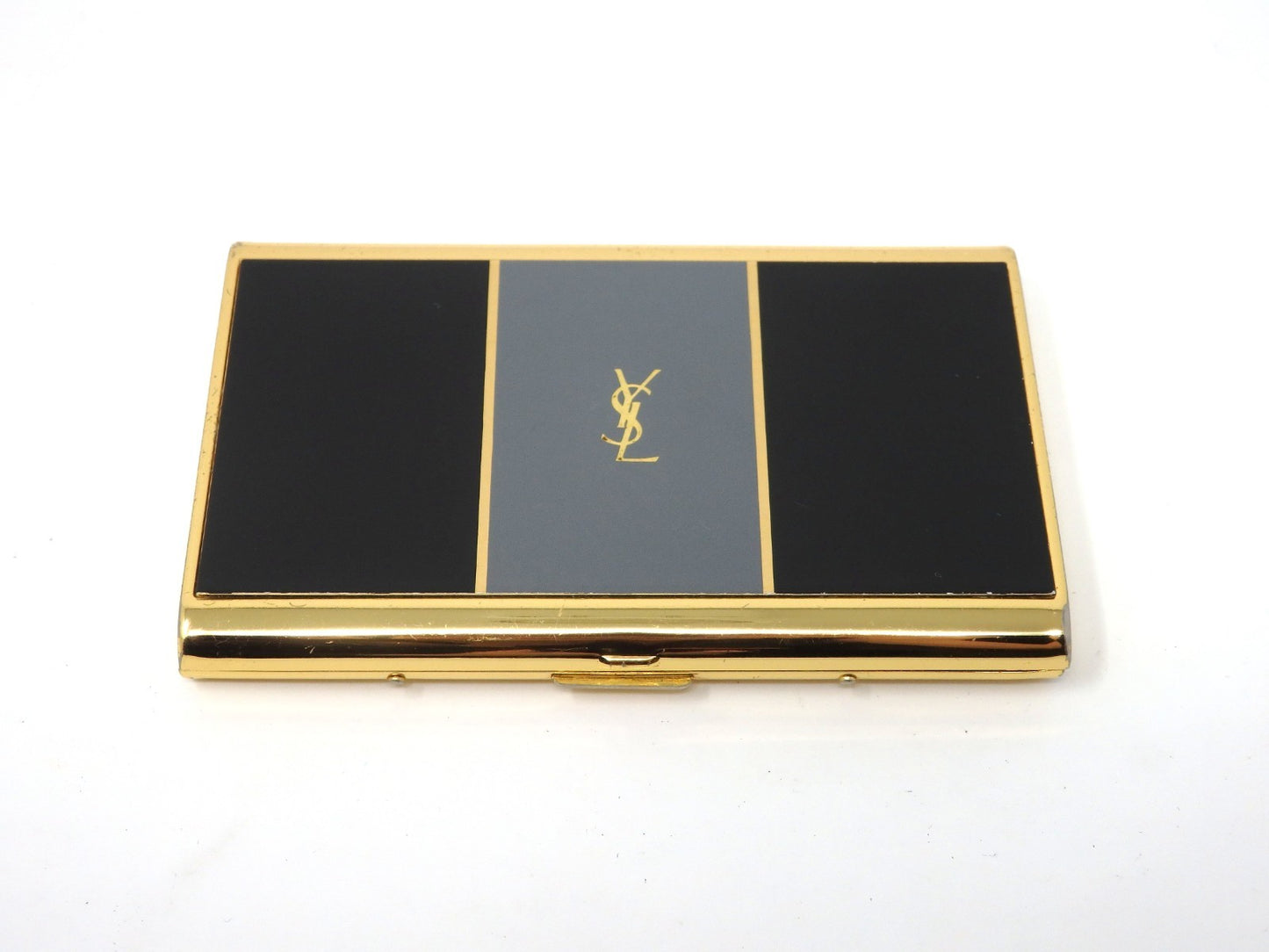 YVES SAINT LAURENT YSL Logo Vintage Cigarette Holder Card Case Gold Black Gray