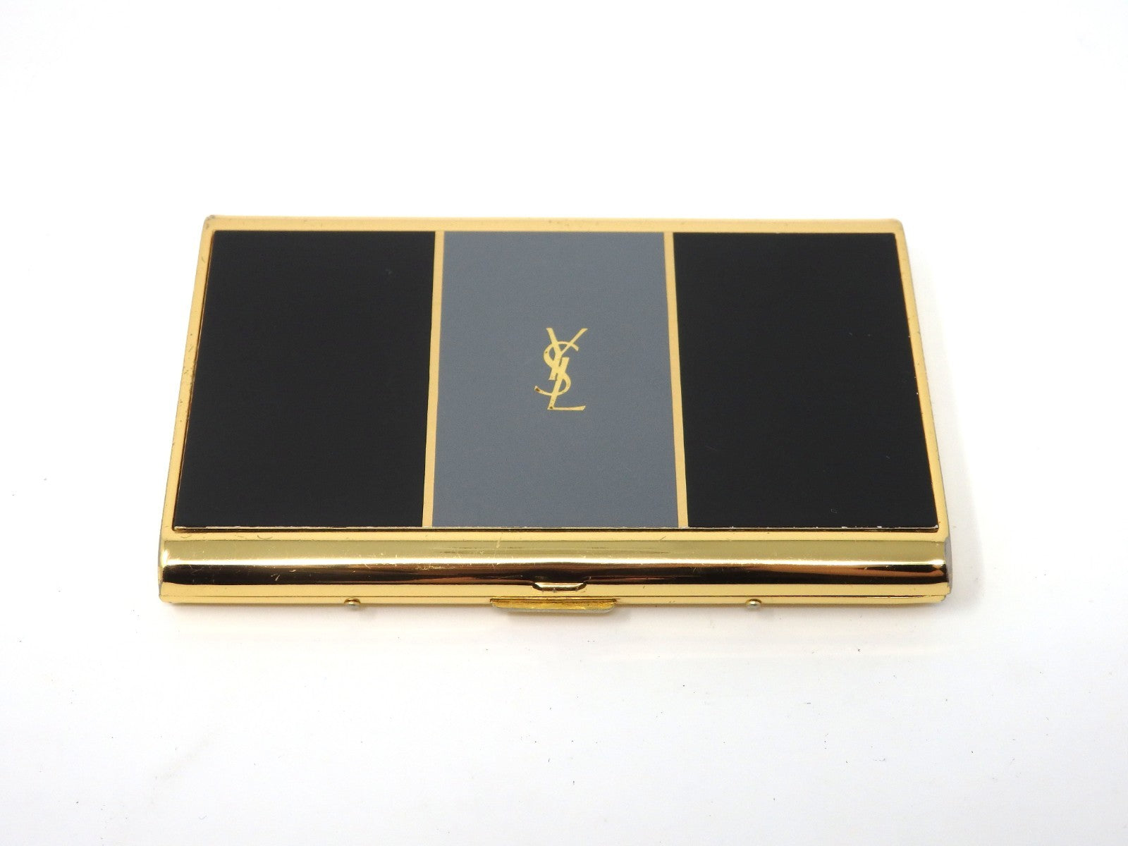 YVES SAINT LAURENT YSL Logo Vintage Cigarette Holder Card Case Gold Black Gray