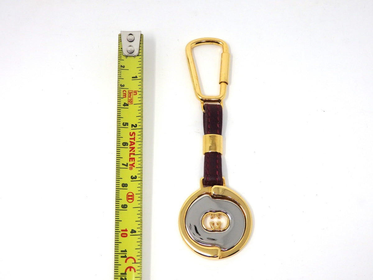 GUCCI Vintage GG Logo Interlocking Silver Gold Key Chain Holder Ring Charm Boxed