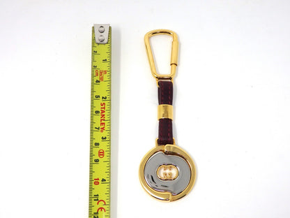 GUCCI Vintage GG Logo Interlocking Silver Gold Key Chain Holder Ring Charm Boxed
