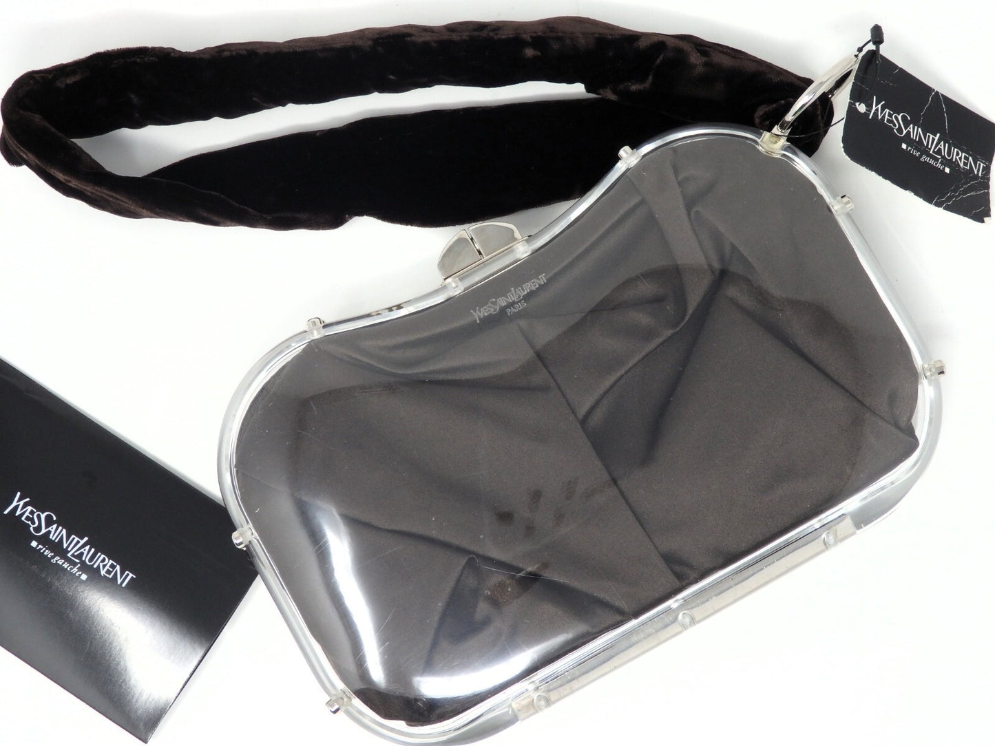 Yves Saint Laurent YSL Rive Gauche Vintage Plexiglass Clutch Bag Brown w/Tag