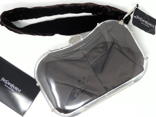 Yves Saint Laurent YSL Rive Gauche Vintage Plexiglass Clutch Bag Brown w/Tag