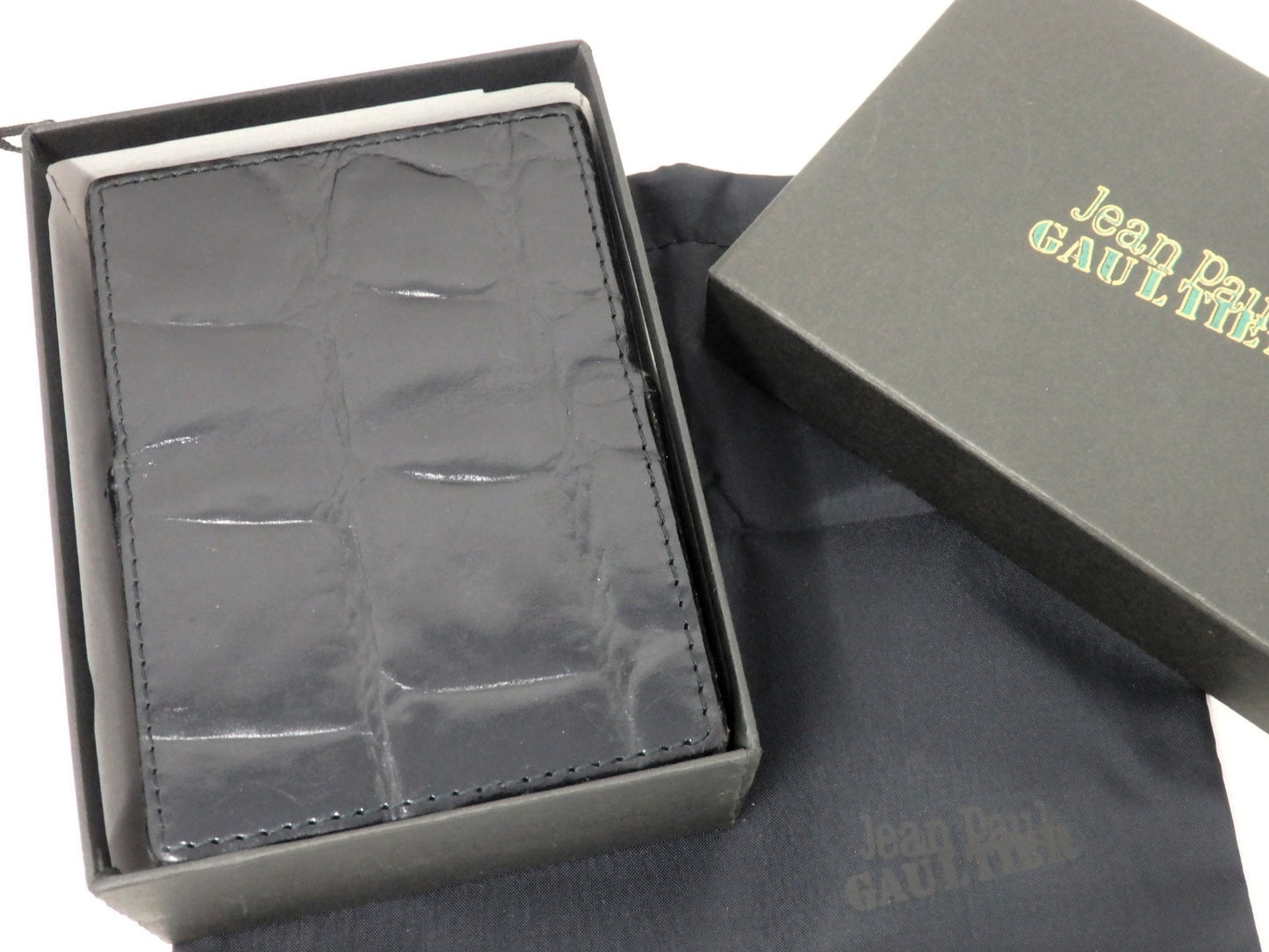 Jean Paul Gaultier Cigarette Case Black Croc Embossed Leather w/ Box Pouch RARE!