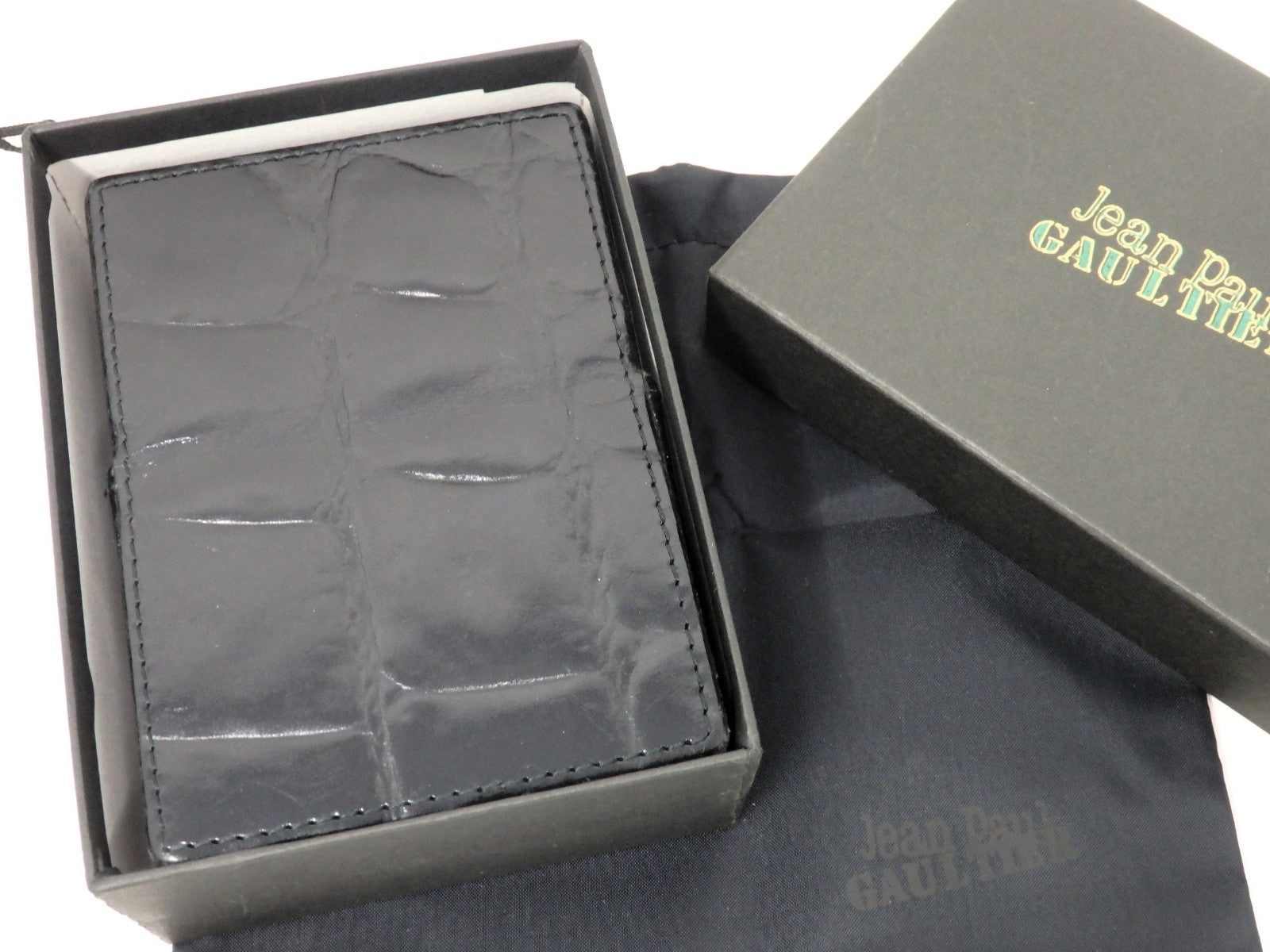 Jean Paul Gaultier Cigarette Case Black Croc Embossed Leather w/ Box Pouch RARE!