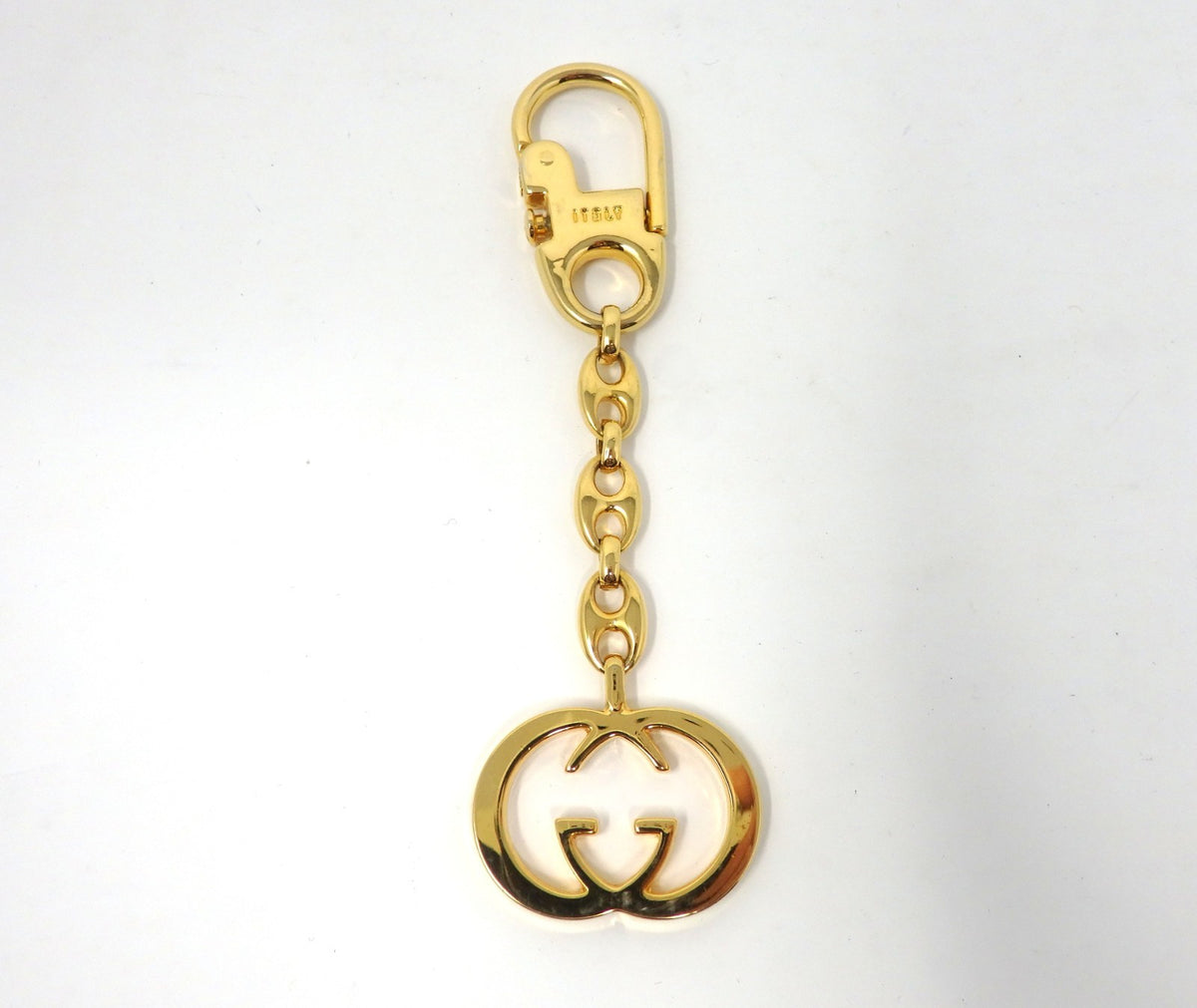 GUCCI Vintage Interlocking GG Logo Gold Keychain Key Holder Ring Charm Box Italy