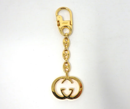 GUCCI Vintage Interlocking GG Logo Gold Keychain Key Holder Ring Charm Box Italy