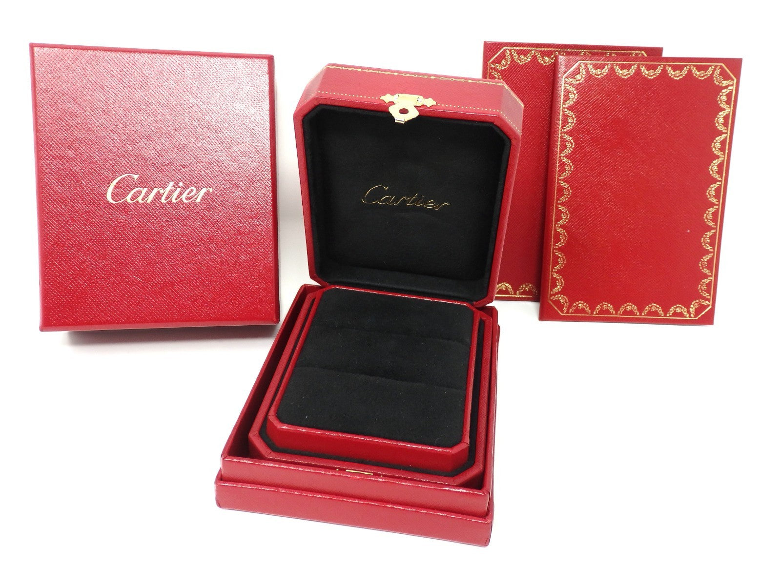 Cartier Double Wedding Band Pair Ring Presentation Box Red Empty w/ 2 Holders