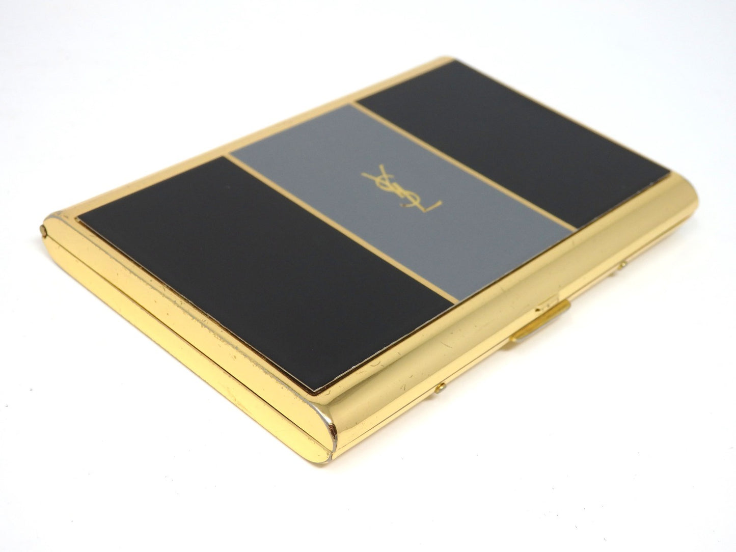 YVES SAINT LAURENT YSL Logo Vintage Cigarette Holder Card Case Gold Black Gray