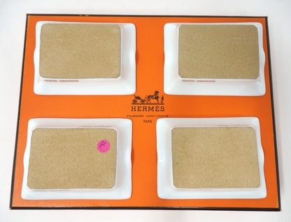 HERMES Mini Ashtray Set 4 Plate Change Tray Bird Pattern Porcelain Interior Box