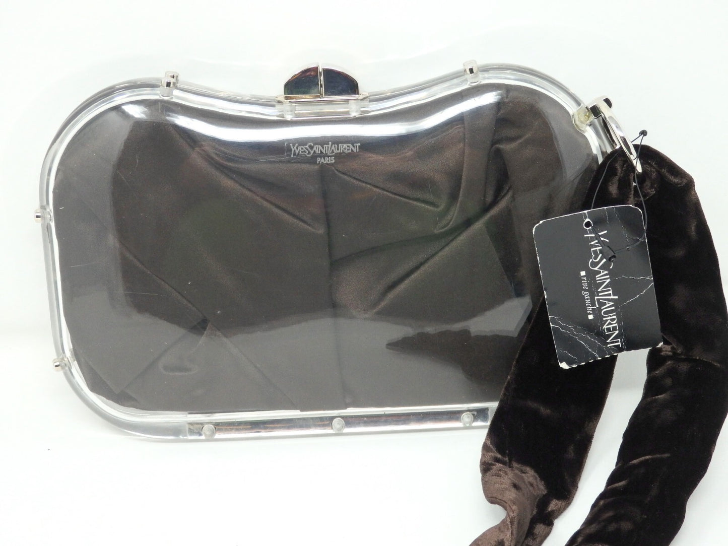 Yves Saint Laurent YSL Rive Gauche Vintage Plexiglass Clutch Bag Brown w/Tag