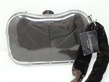 Yves Saint Laurent YSL Rive Gauche Vintage Plexiglass Clutch Bag Brown w/Tag