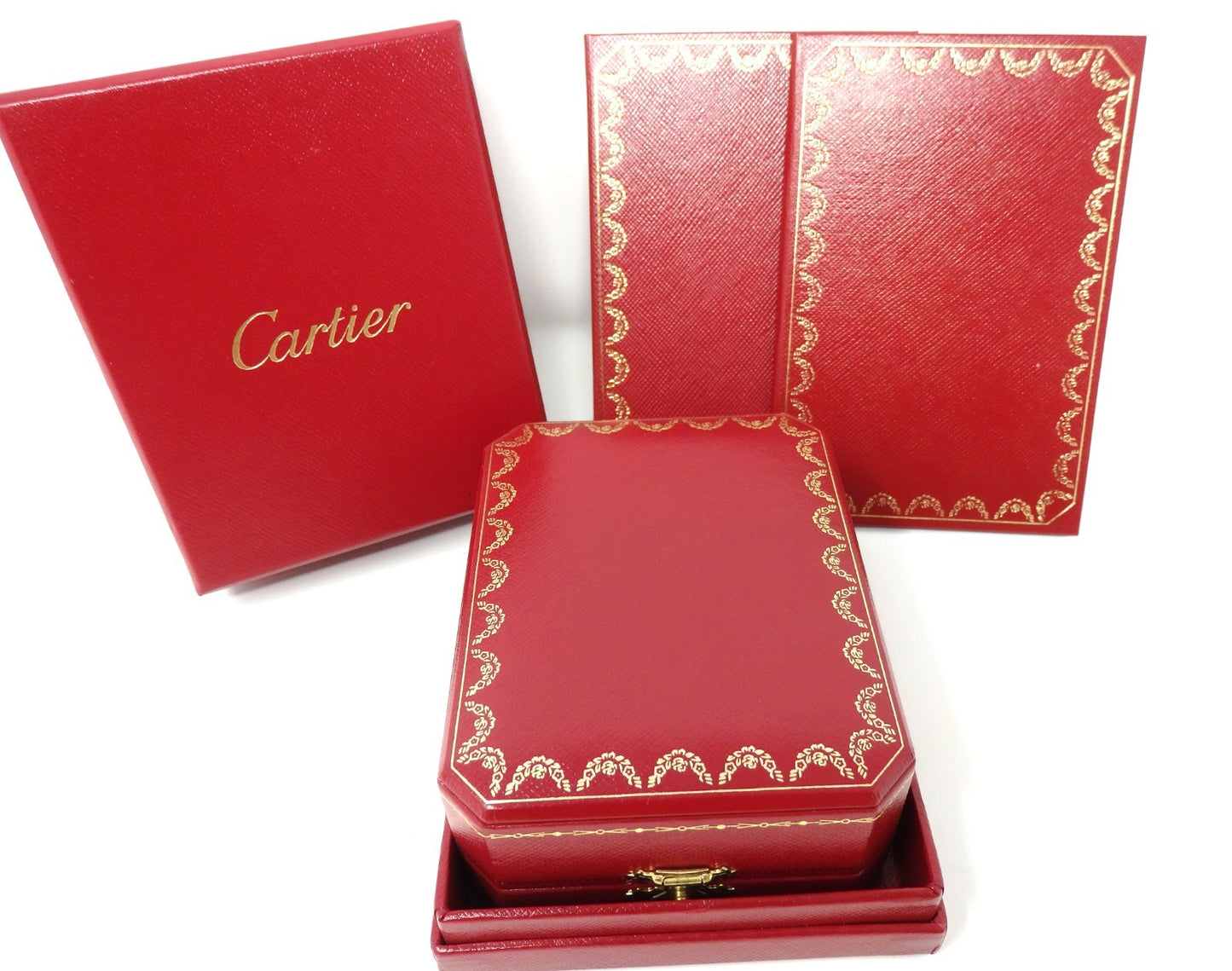 Cartier Double Wedding Band Pair Ring Presentation Box Red Empty w/ 2 Holders