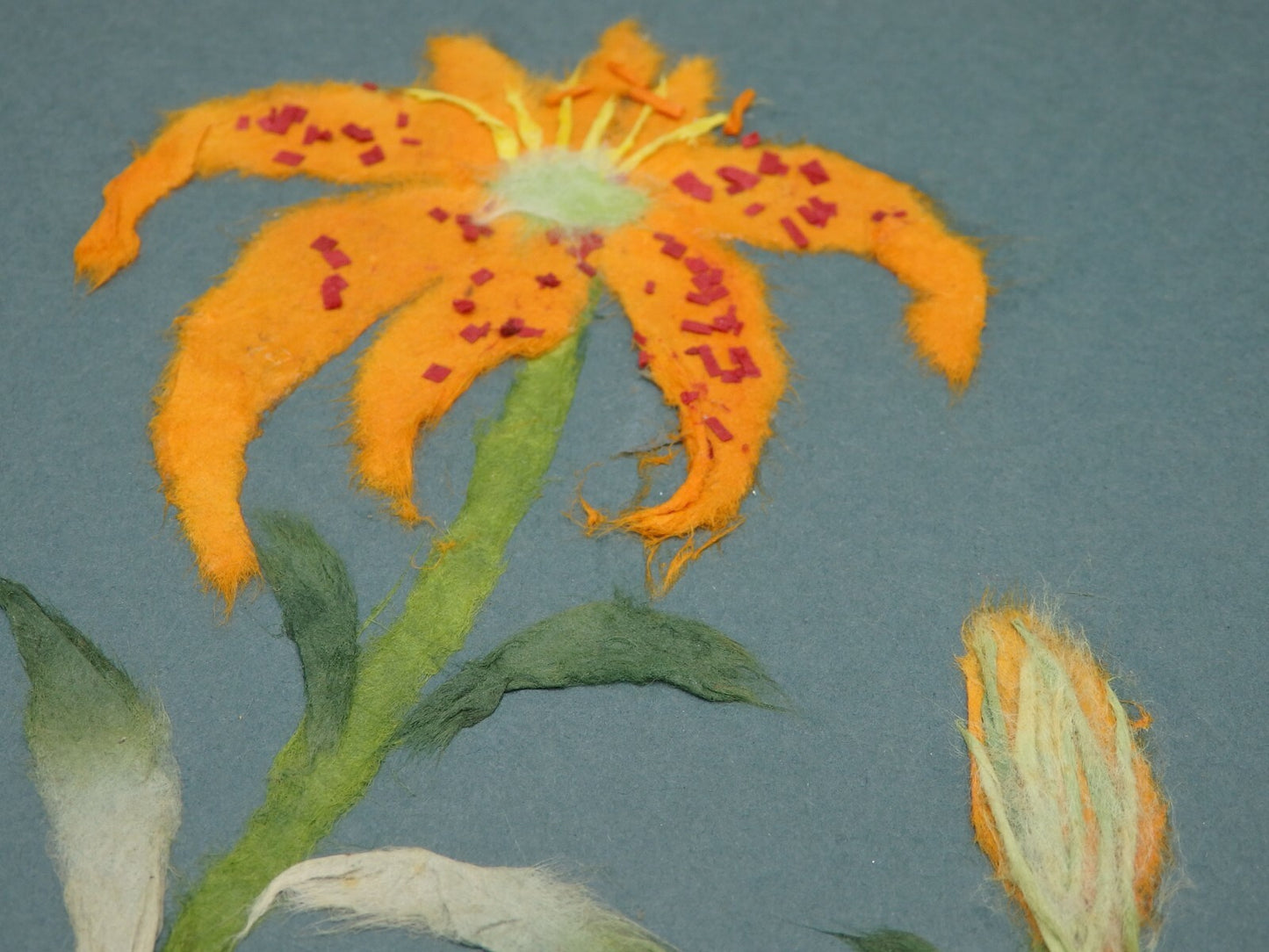 Japanese Paper Washi Chigiri-e Hari-e Handmade Shikishi Art "Golden‐rayed Lily”