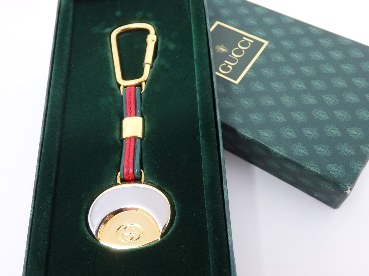 GUCCI Vintage Sherry Line Interlocking G Logo Keychain Holder Ring Charm Boxed