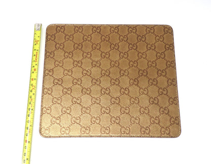 GUCCI Ssima GG Monogram Logo Leather Mouse Pad Gold color Boxed Authe Mint Gift