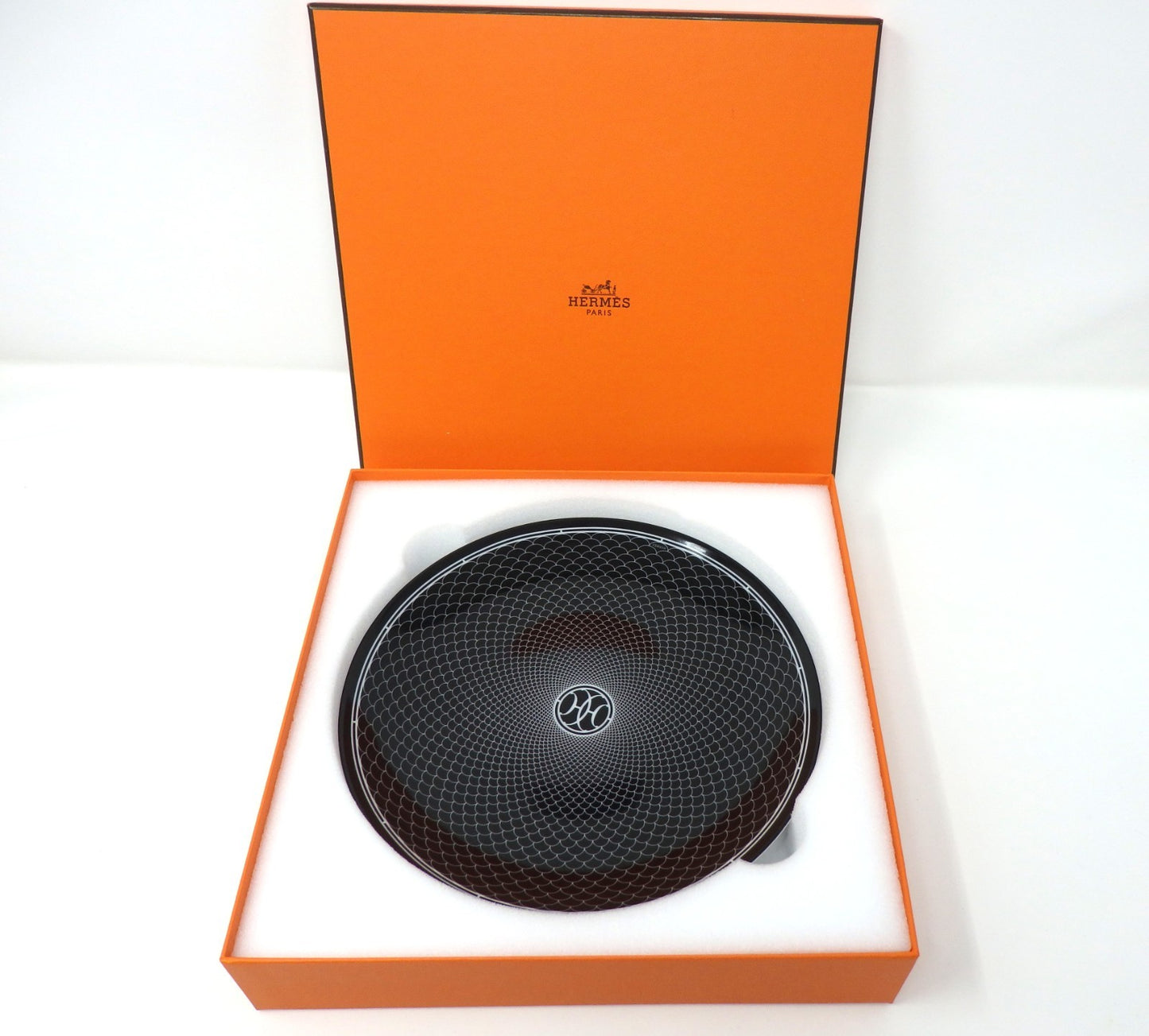 HERMES H Deco Porcelain Plate Black 21.5cm Tableware Dish w/ Box Made in France