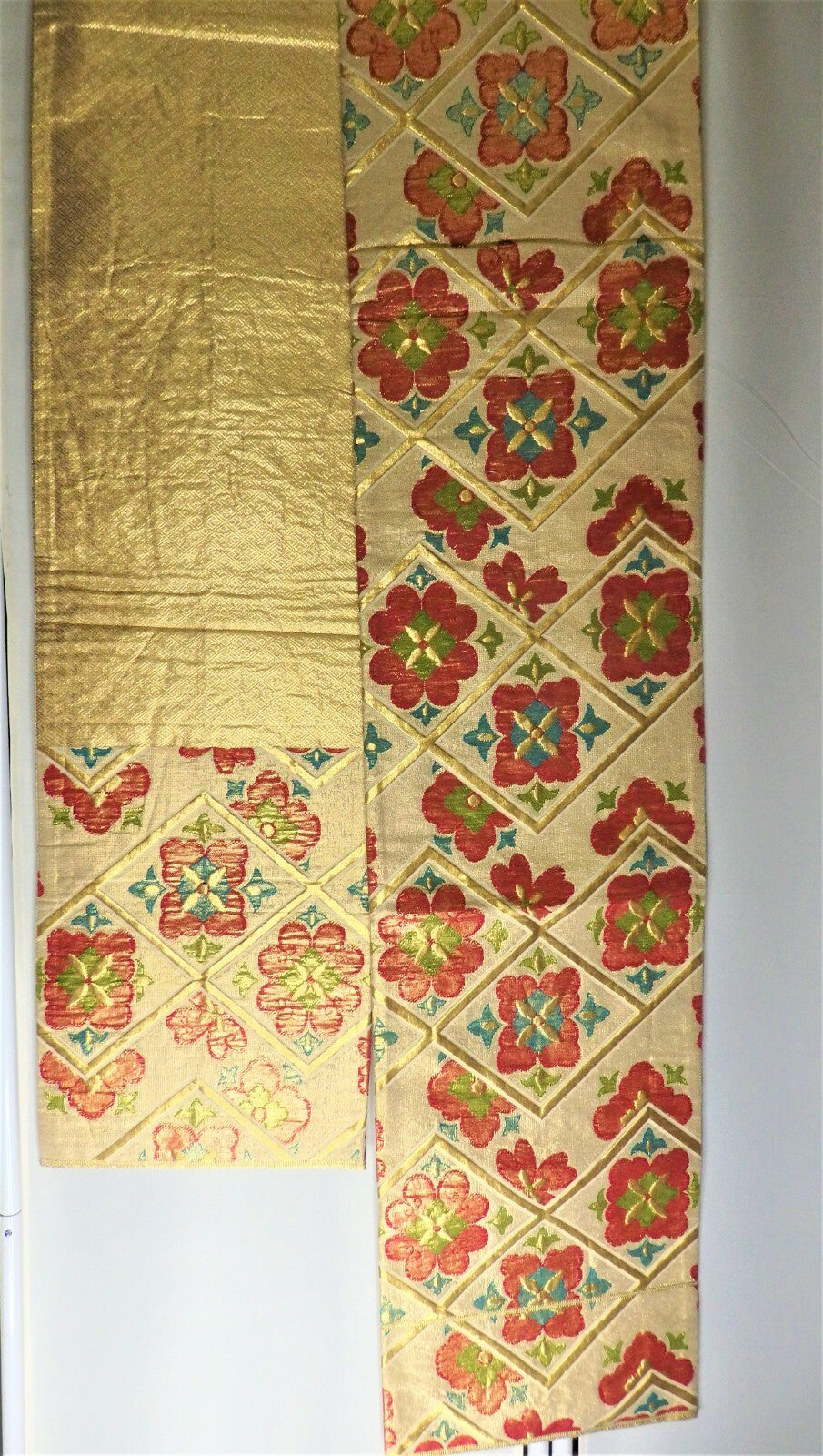 FUKURO OBI SILK Champagne Gold Flower design KIMONO Vintage Antique Japan beauty