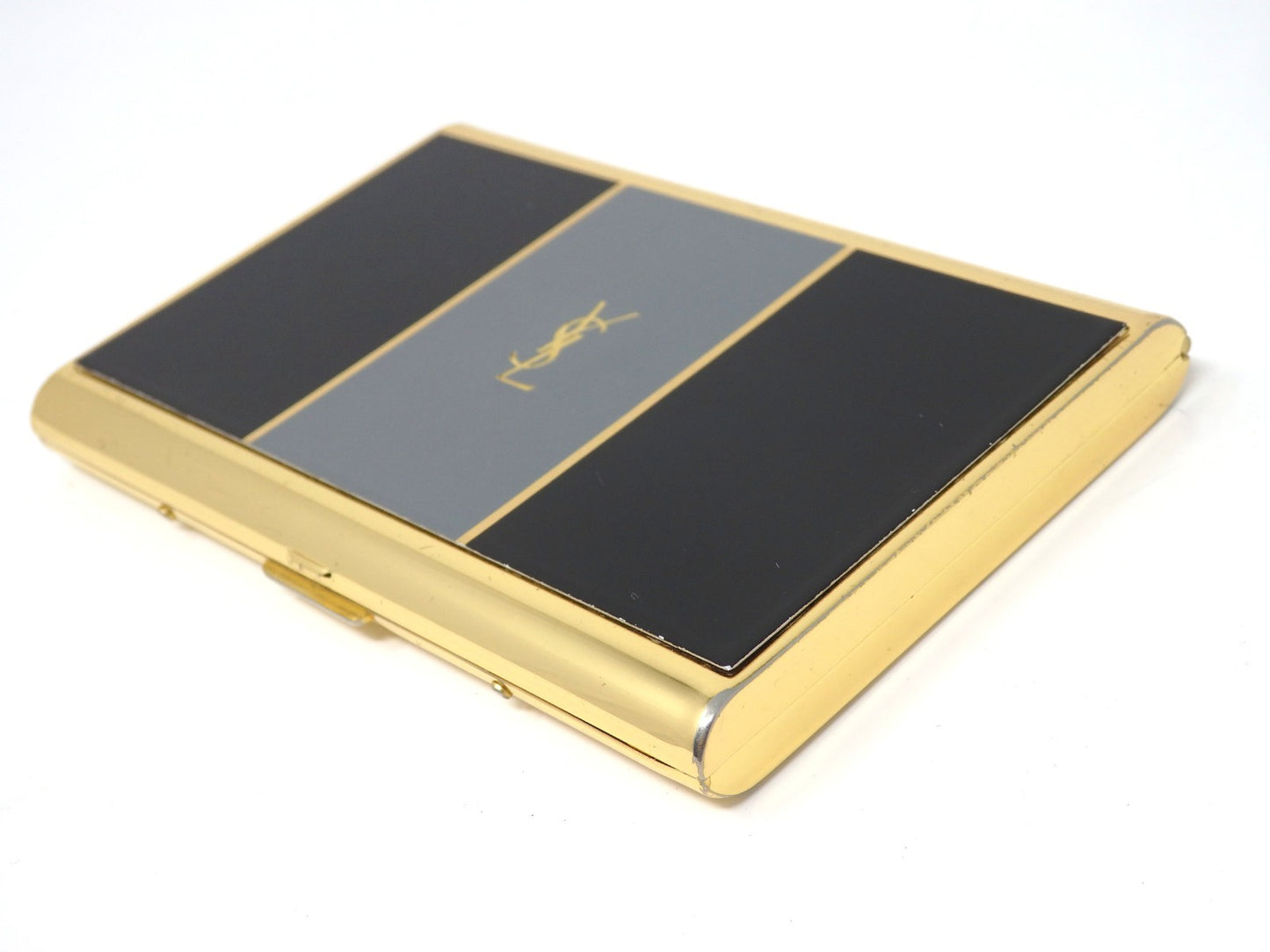 YVES SAINT LAURENT YSL Logo Vintage Cigarette Holder Card Case Gold Black Gray