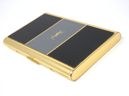 YVES SAINT LAURENT YSL Logo Vintage Cigarette Holder Card Case Gold Black Gray