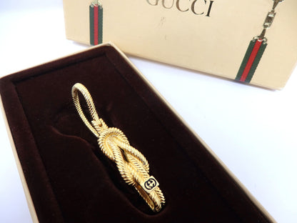 GUCCI Vintage GG Interlocking Gold Twist Motif Key Chain Holder Ring Charm Boxed