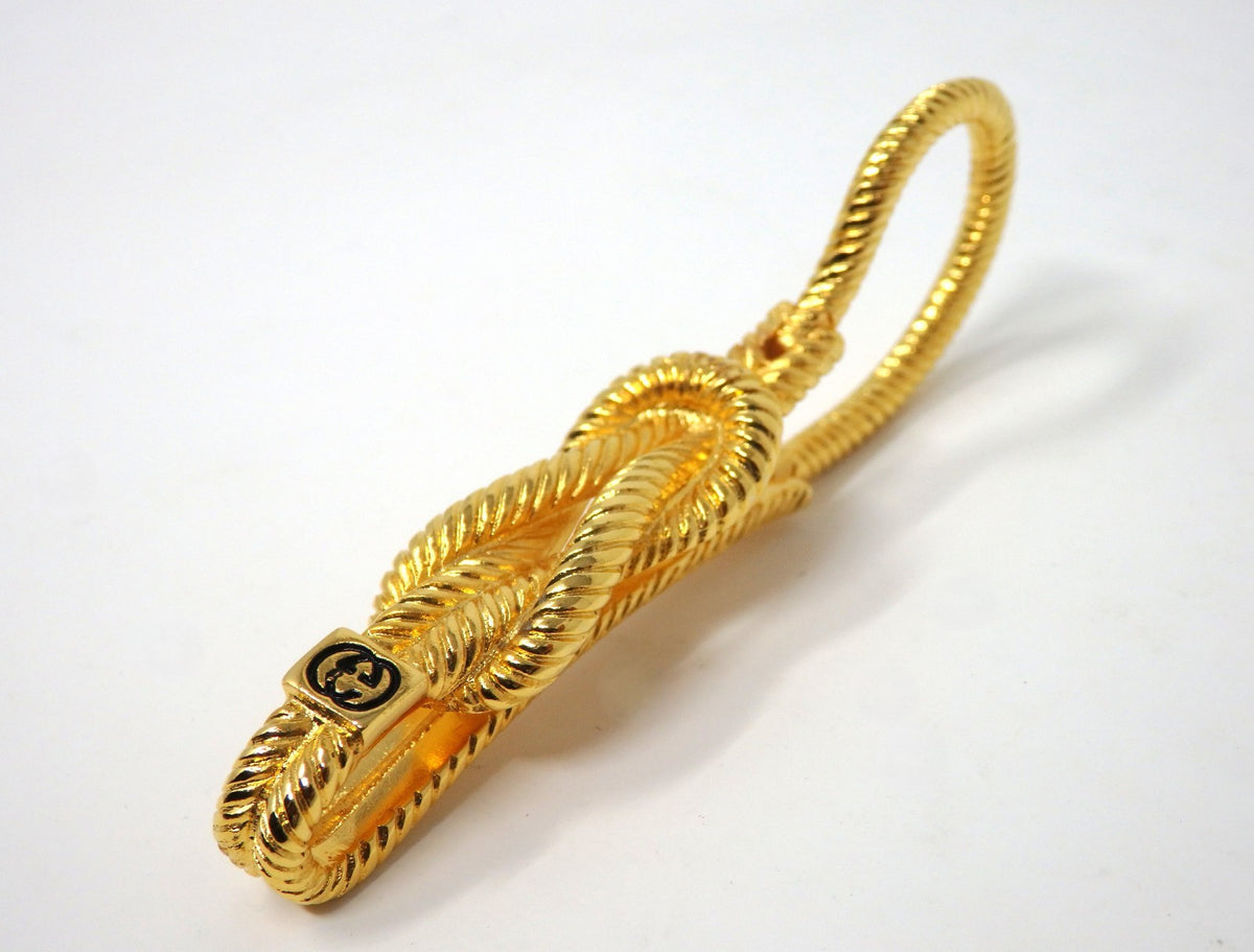 GUCCI Vintage GG Interlocking Gold Twist Motif Key Chain Holder Ring Charm Boxed