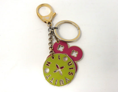 LOUIS VUITTON Porte Cles Looping Flower Bag Charm Key Ring Chain Pink Green Box