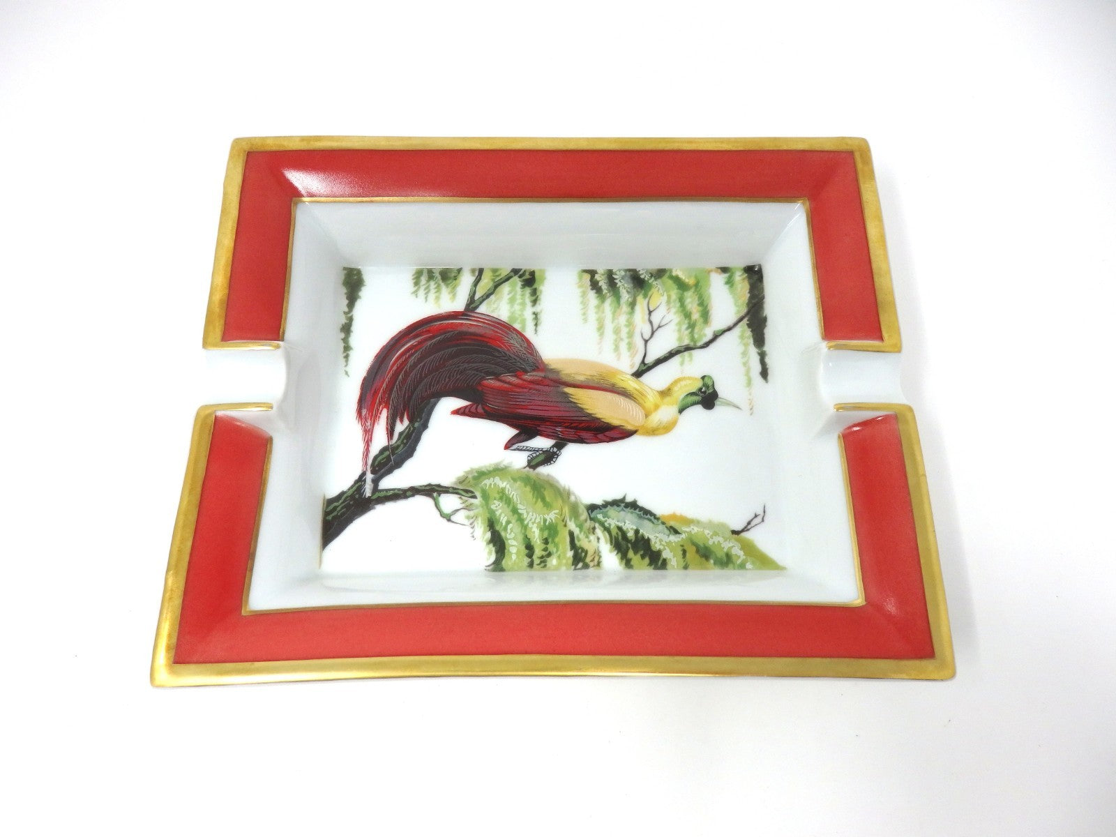HERMES Ashtray Porcelain Exotic Bird Motif Interior Tableware Plate Gift Boxed