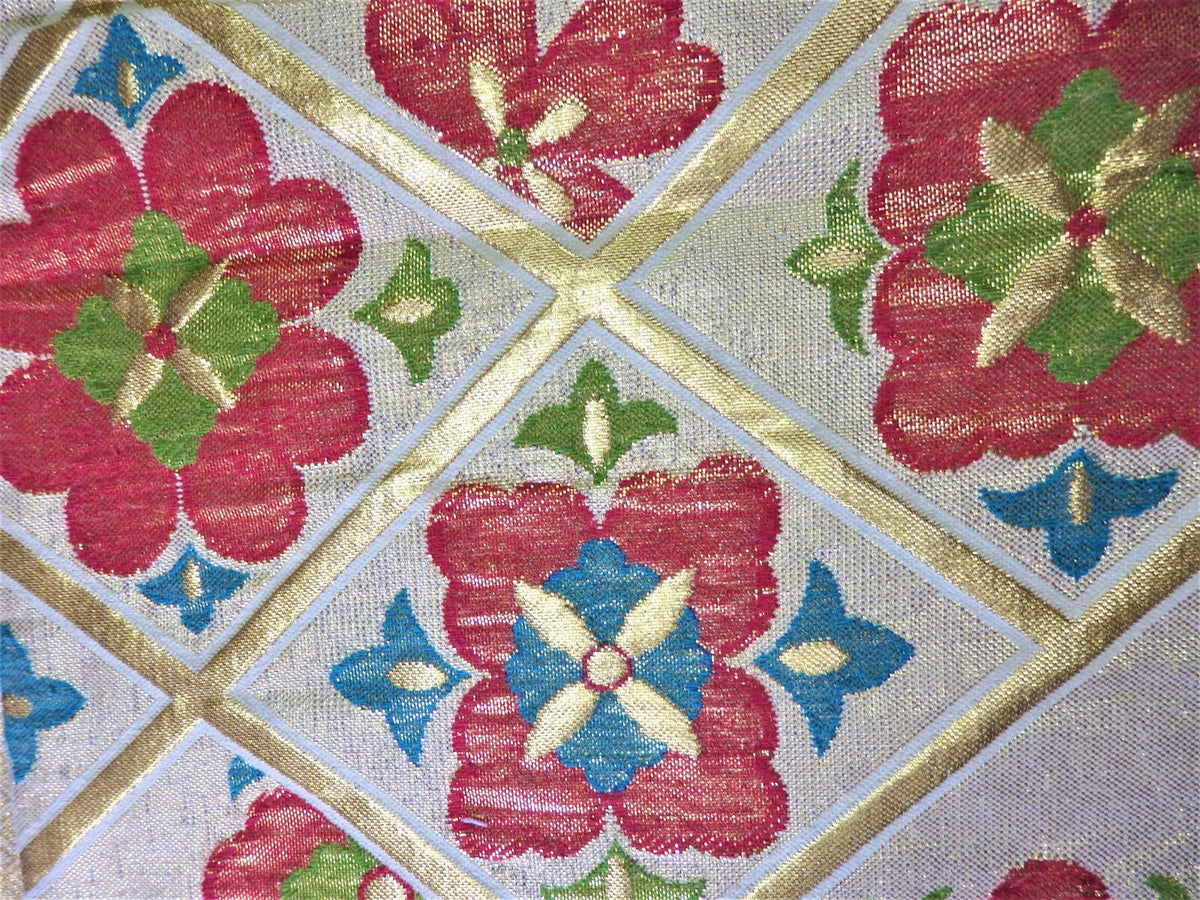 FUKURO OBI SILK Champagne Gold Flower design KIMONO Vintage Antique Japan beauty