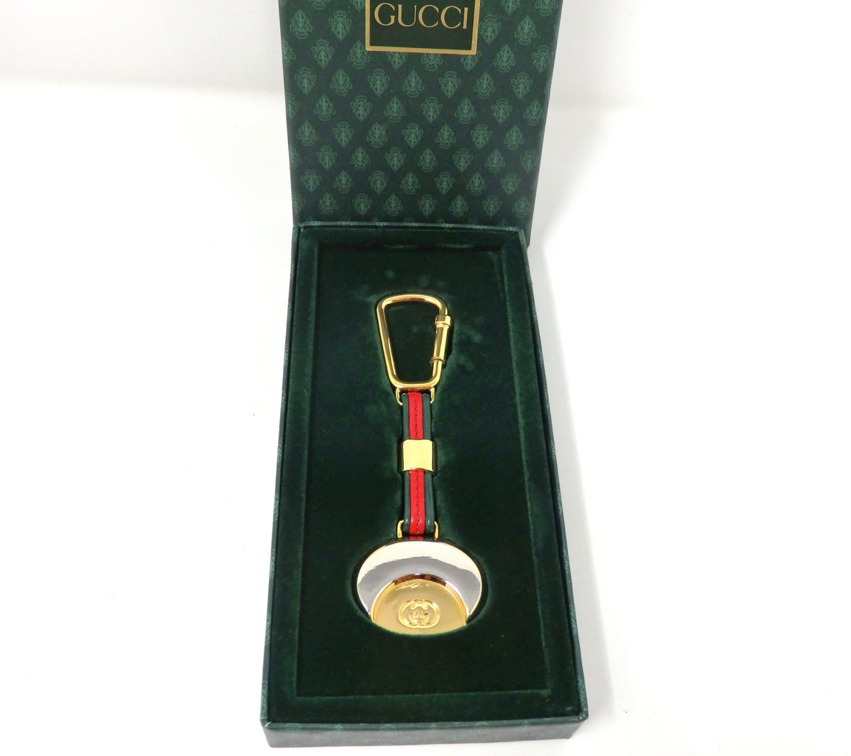 GUCCI Vintage Sherry Line Interlocking G Logo Keychain Holder Ring Charm Boxed